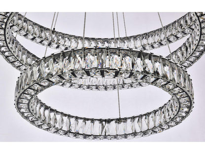 Elegant Lighting Monroe 3-Light Black Crystal LED Drum Tiered Chandelier