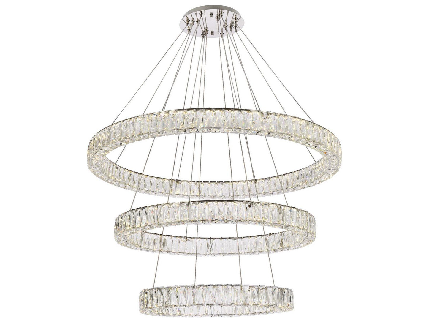 Elegant Lighting Monroe 3-Light Chrome Crystal LED Tiered Chandelier