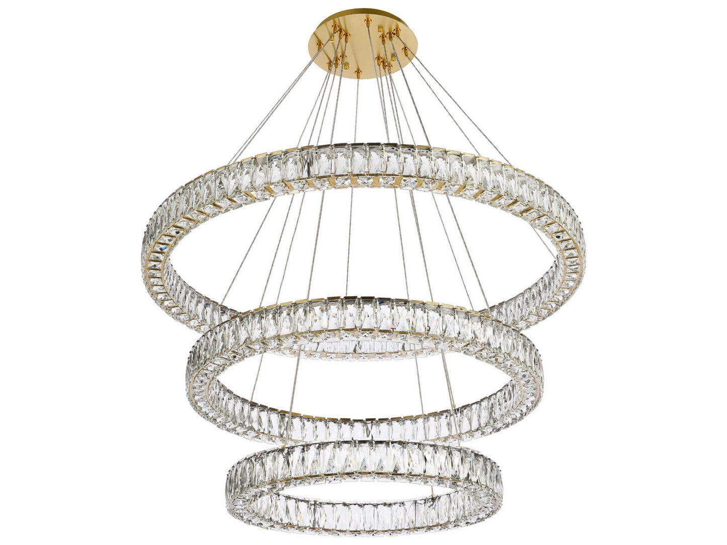 Elegant Lighting Monroe 3-Light Gold Crystal LED Drum Tiered Chandelier