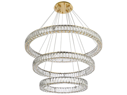 Elegant Lighting Monroe 3-Light Gold Crystal LED Drum Tiered Chandelier