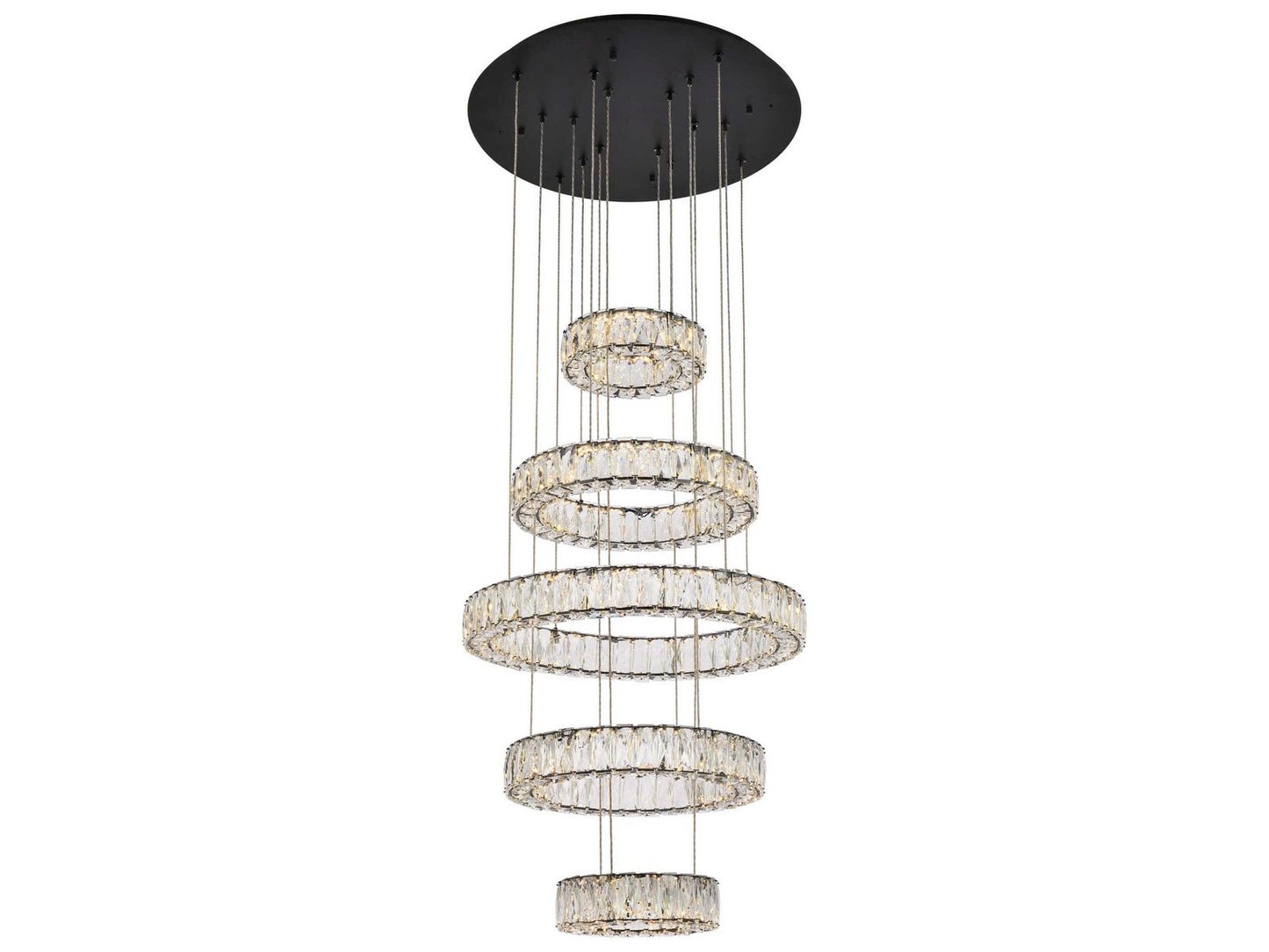 Elegant Lighting Monroe 5-Light Black Crystal LED Drum Tiered Chandelier