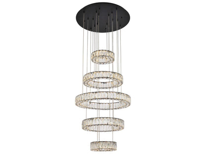Elegant Lighting Monroe 5-Light Black Crystal LED Drum Tiered Chandelier