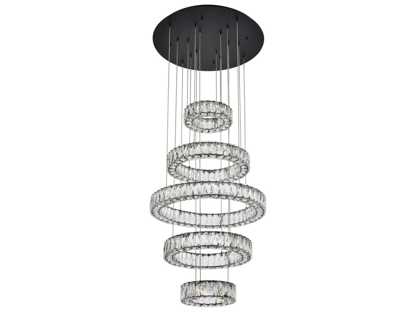 Elegant Lighting Monroe 5-Light Black Crystal LED Drum Tiered Chandelier