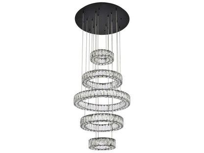 Elegant Lighting Monroe 5-Light Black Crystal LED Drum Tiered Chandelier