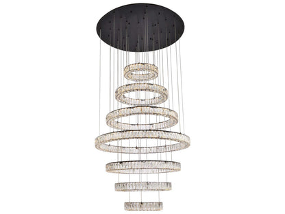 Elegant Lighting Monroe 7-Light Black Crystal LED Drum Tiered Chandelier