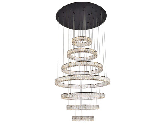 Elegant Lighting Monroe 7-Light Black Crystal LED Drum Tiered Chandelier