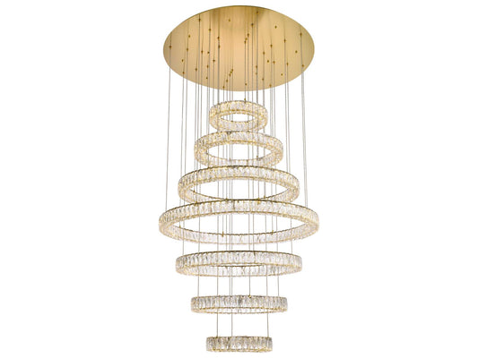 Elegant Lighting 7-Light Monroe Gold Crystal LED Drum Tiered Chandelier