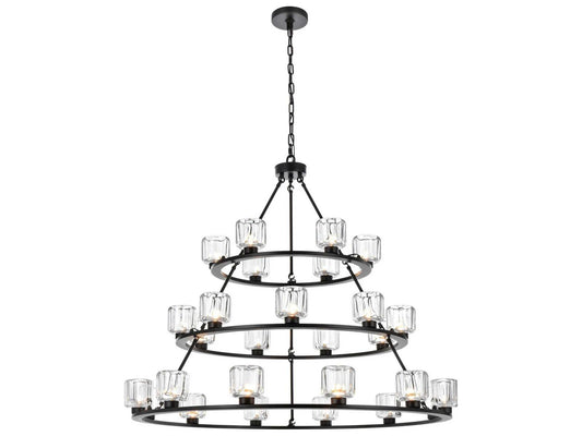 Elegant Lighting Cadence 27-Light Tiered Chandelier in Black and Clear