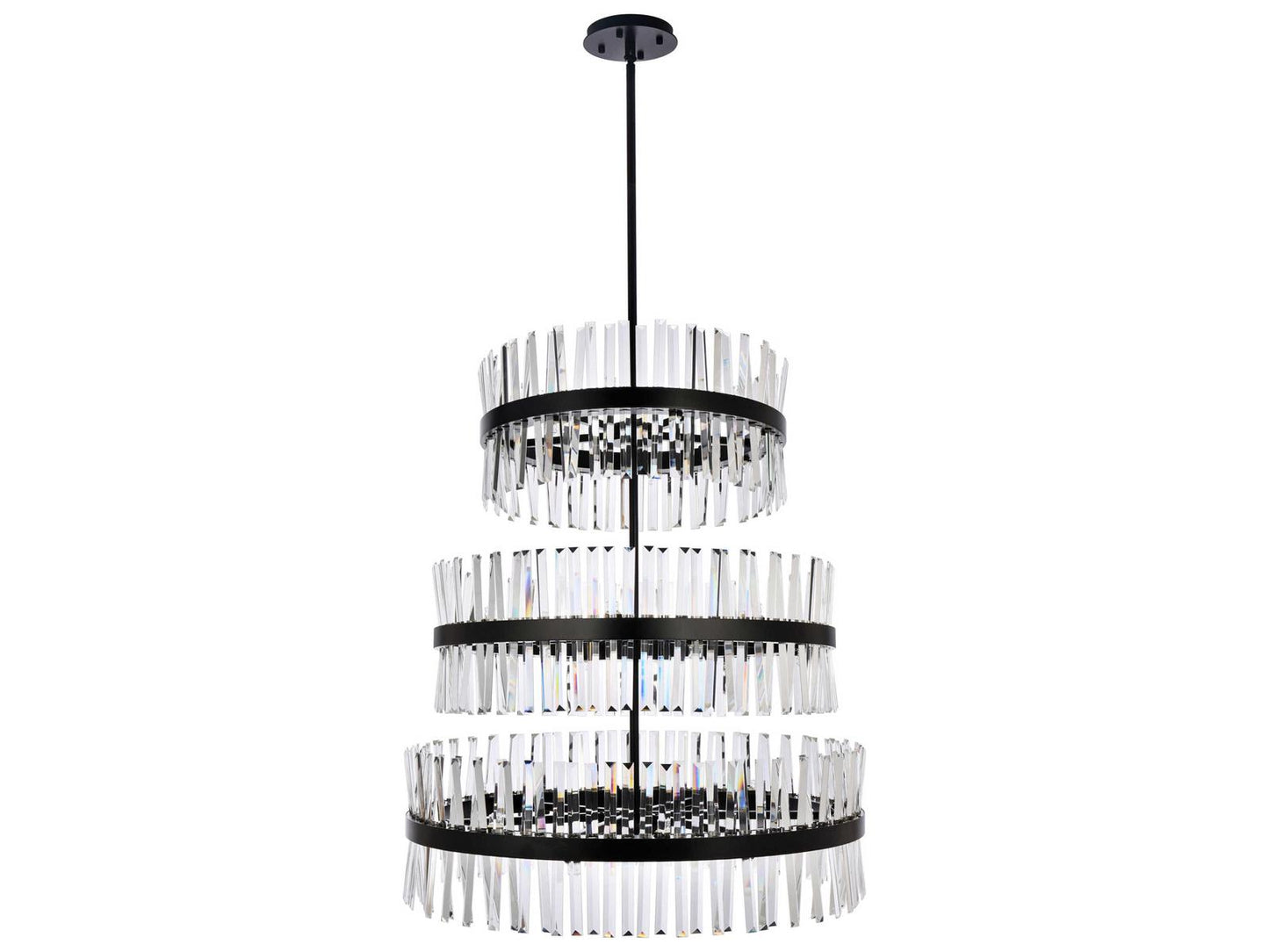 Elegant Lighting Serephina 46-Light Black Round Tiered Chandelier with Clear Royal Cut Crystal