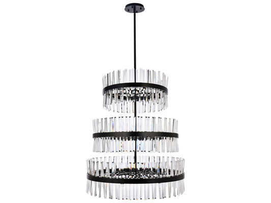 Elegant Lighting Serephina 46-Light Black Round Tiered Chandelier with Clear Royal Cut Crystal