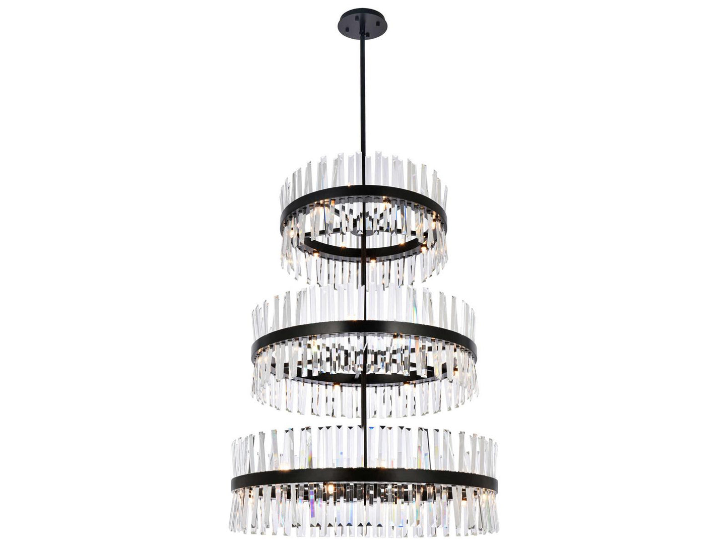 Elegant Lighting Serephina 46-Light Black Round Tiered Chandelier with Clear Royal Cut Crystal