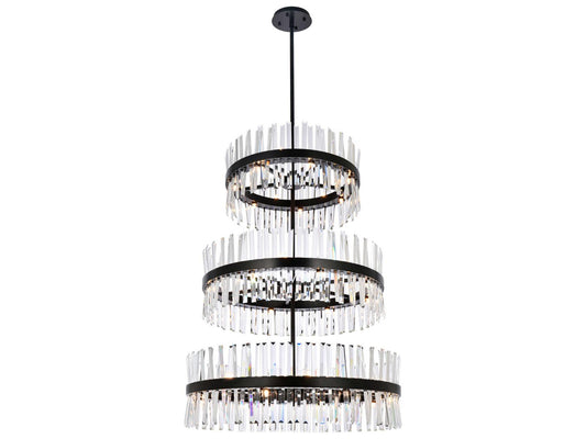 Elegant Lighting Serephina 46-Light Black Round Tiered Chandelier with Clear Royal Cut Crystal