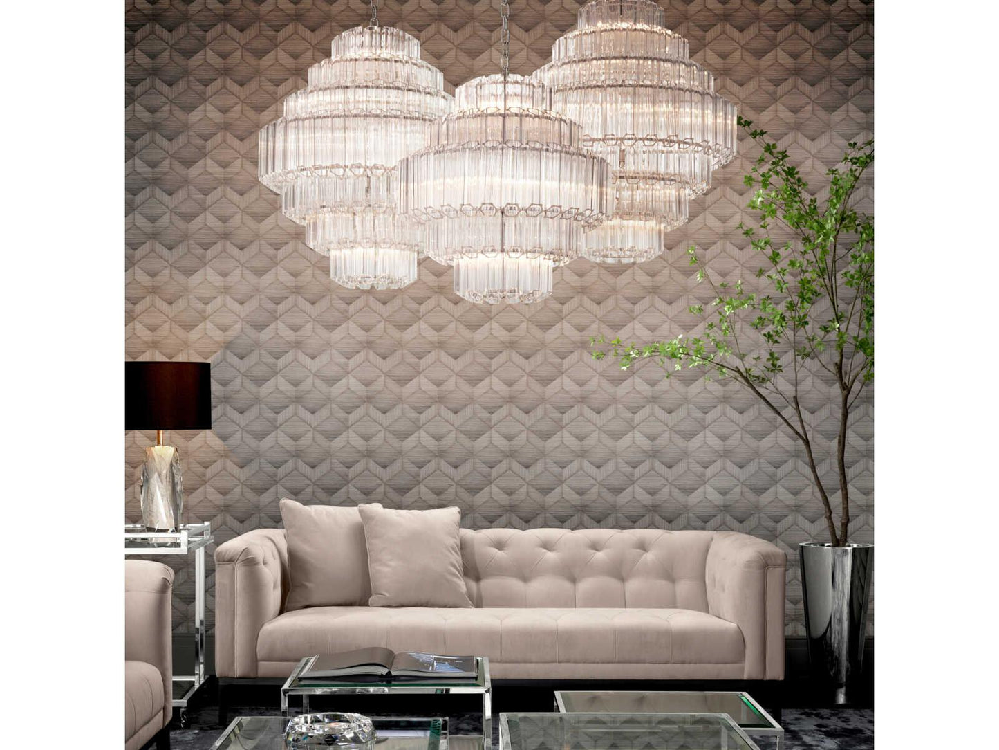 Eichholtz 9-Light Vittoria S Chandelier in Nickel with Clear Glass