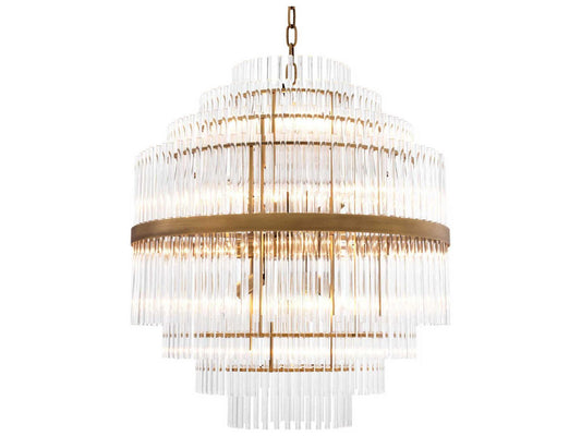 Eichholtz East 13-Light Chandelier in Antique Brass with Clear Glass Rods
