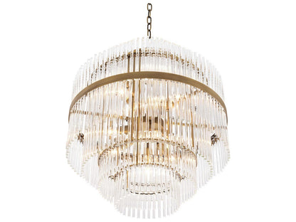 Eichholtz East 13-Light Chandelier in Antique Brass with Clear Glass Rods