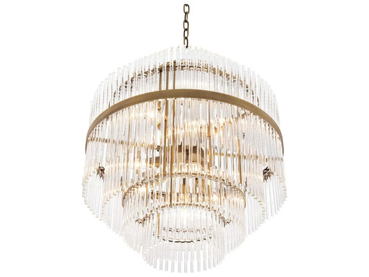 Eichholtz East 13-Light Chandelier in Antique Brass with Clear Glass Rods
