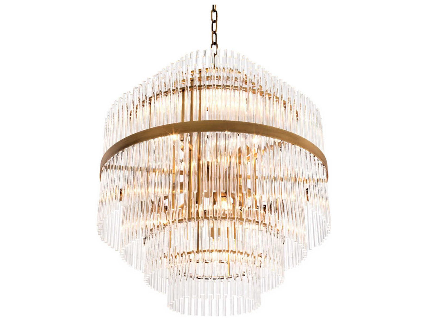 Eichholtz East 13-Light Chandelier in Antique Brass with Clear Glass Rods