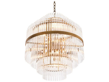 Eichholtz East 13-Light Chandelier in Antique Brass with Clear Glass Rods