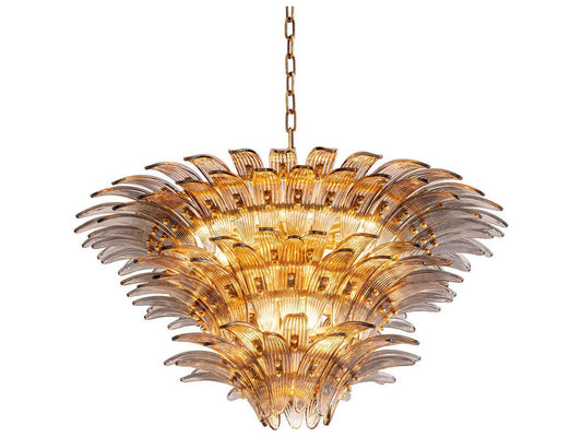 Eichholtz Italo 9-Light Tiered Chandelier in Light Brushed Brass with Smoke Glass