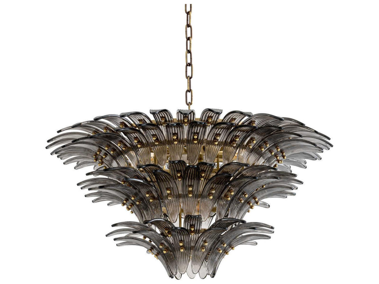 Eichholtz Italo 9-Light Tiered Chandelier in Light Brushed Brass with Smoke Glass