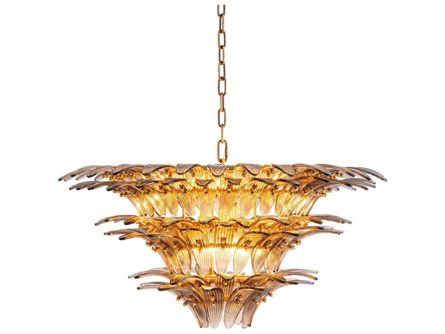 Eichholtz Italo 9-Light Tiered Chandelier in Light Brushed Brass with Smoke Glass