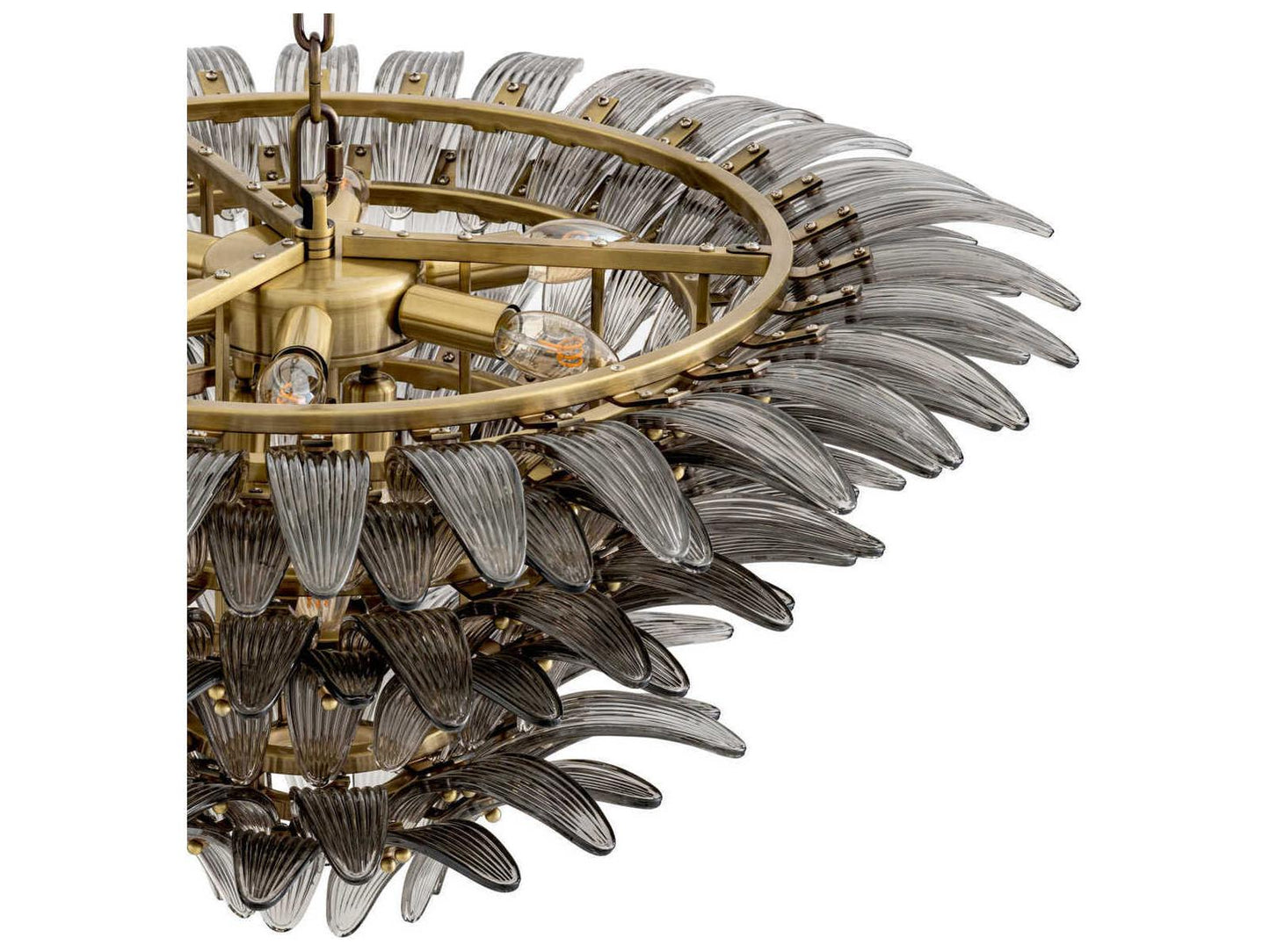 Eichholtz Italo 9-Light Tiered Chandelier in Light Brushed Brass with Smoke Glass