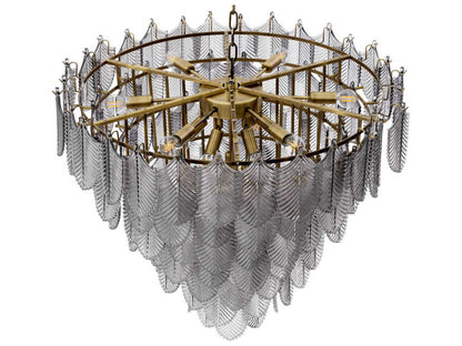 Eichholtz Verbier L 16-Light Chandelier in Light Brushed Brass with Smoke Glass