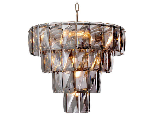 Eichholtz Amazone S 14-Light Chandelier in Nickel with Smoke Glass