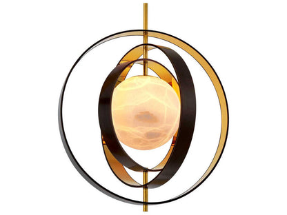 Eichholtz Pearl 1-Light Modern Chandelier with Alabaster Shade and Bronze Gold Rings