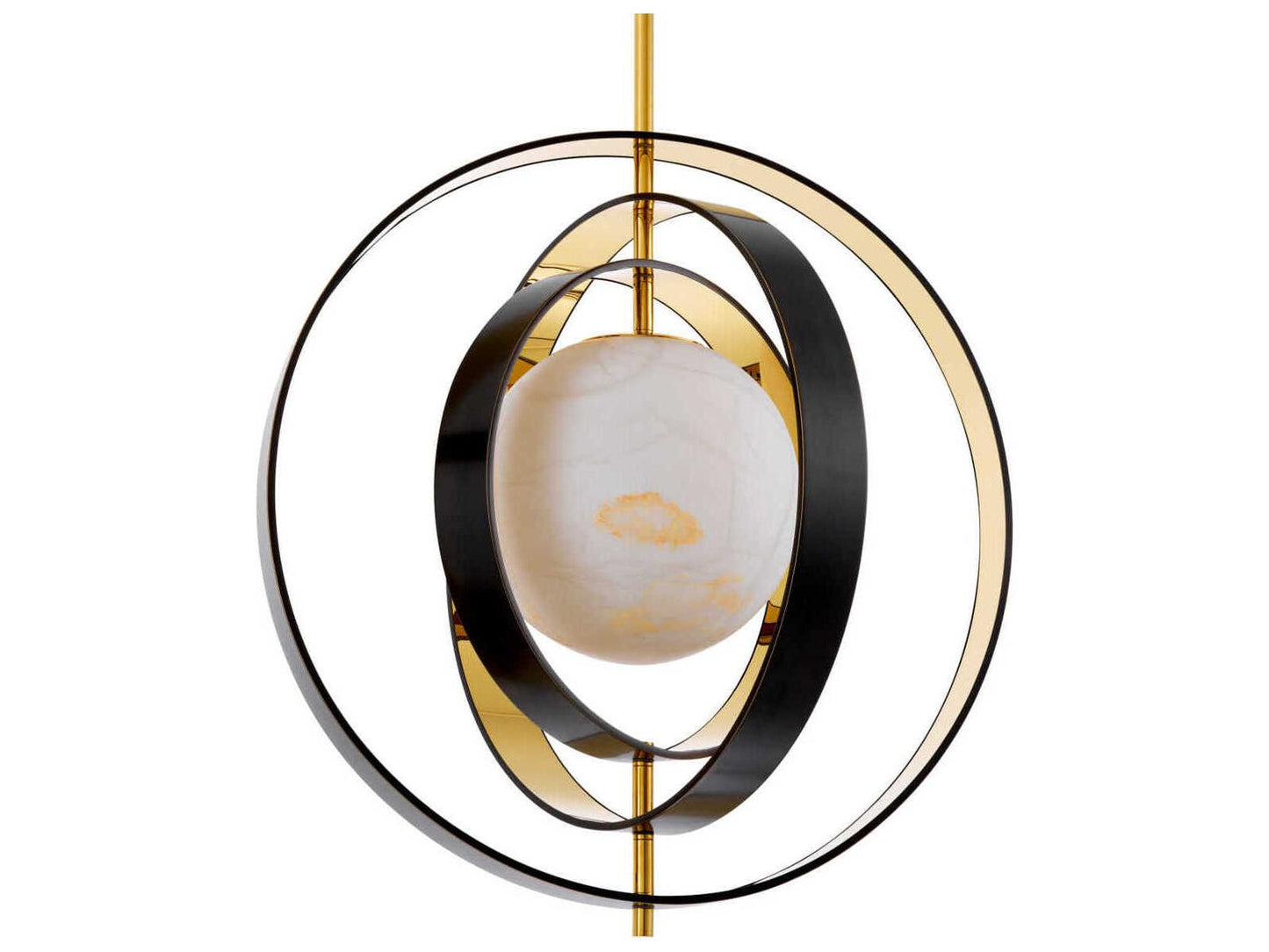 Eichholtz Pearl 1-Light Modern Chandelier with Alabaster Shade and Bronze Gold Rings