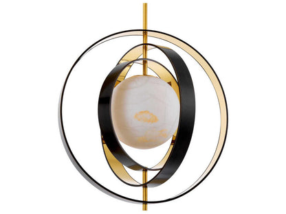 Eichholtz Pearl 1-Light Modern Chandelier with Alabaster Shade and Bronze Gold Rings