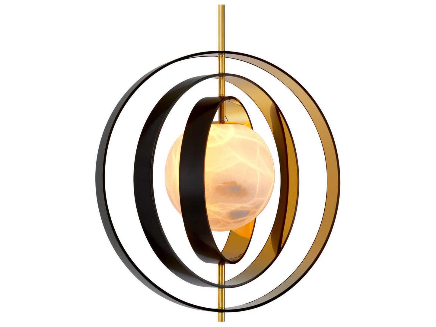 Eichholtz Pearl 1-Light Modern Chandelier with Alabaster Shade and Bronze Gold Rings