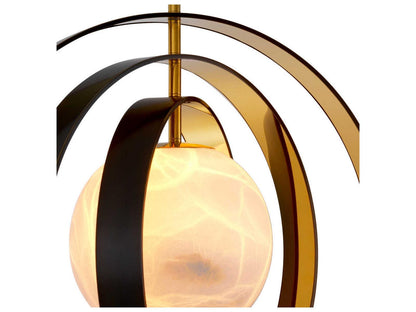 Eichholtz Pearl 1-Light Modern Chandelier with Alabaster Shade and Bronze Gold Rings