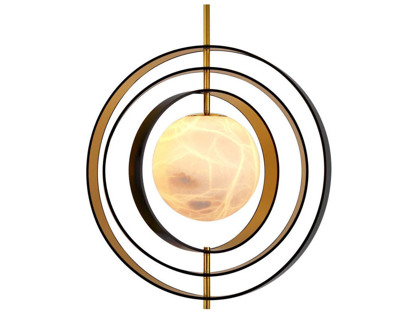 Eichholtz Pearl 1-Light Modern Chandelier with Alabaster Shade and Bronze Gold Rings