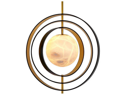 Eichholtz Pearl 1-Light Modern Chandelier with Alabaster Shade and Bronze Gold Rings