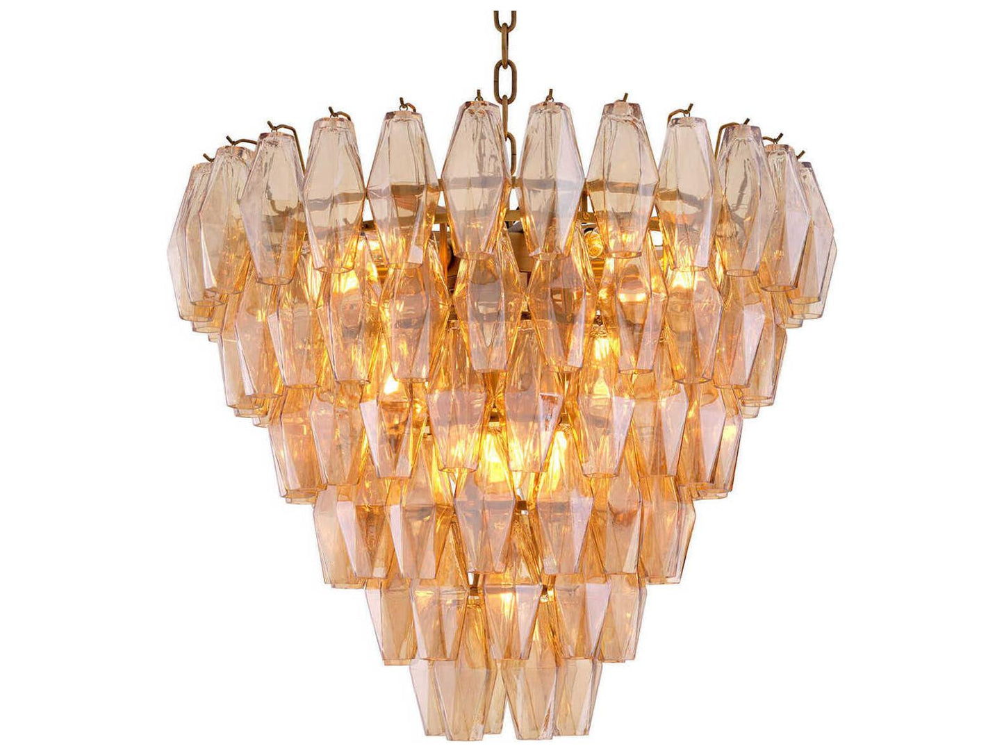 Eichholtz Benini 17-Light Amber Glass Chandelier in Antique Brass