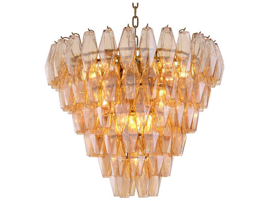 Eichholtz Benini 17-Light Amber Glass Chandelier in Antique Brass