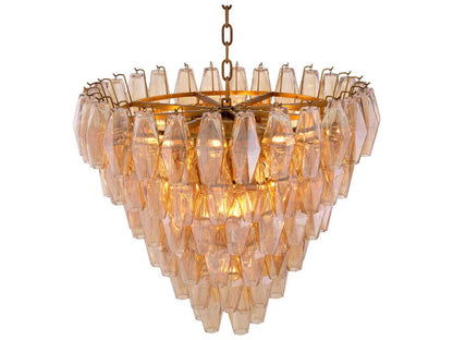 Eichholtz Benini 17-Light Amber Glass Chandelier in Antique Brass