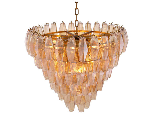Eichholtz Benini 17-Light Amber Glass Chandelier in Antique Brass