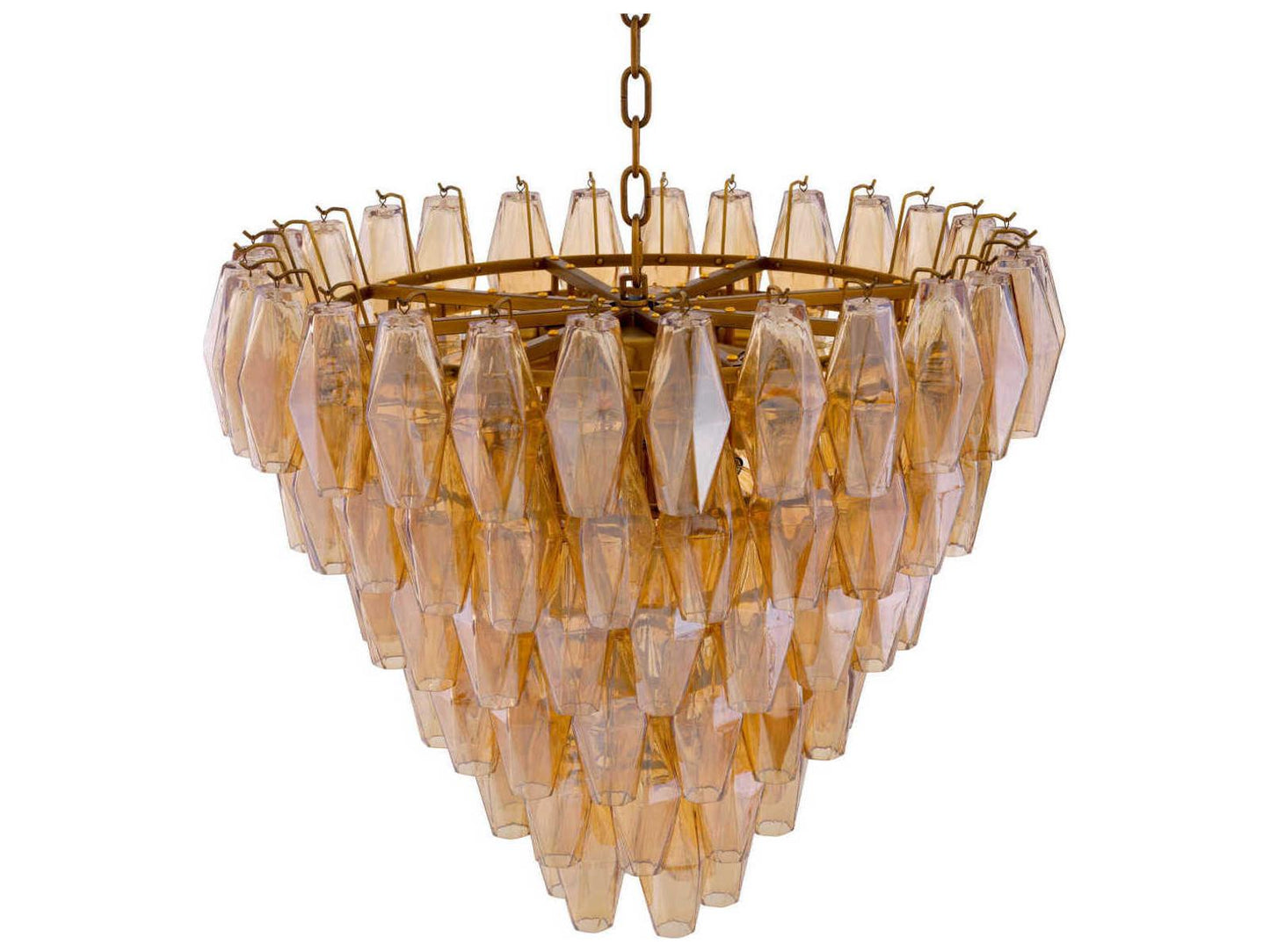 Eichholtz Benini 17-Light Amber Glass Chandelier in Antique Brass