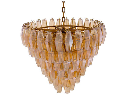 Eichholtz Benini 17-Light Amber Glass Chandelier in Antique Brass
