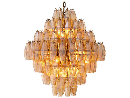 Eichholtz Benini L 17-Light Chandelier in Antique Brass with Amber Glass