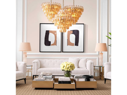 Eichholtz Benini L 17-Light Chandelier in Antique Brass with Amber Glass