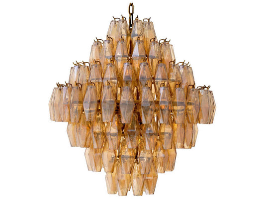Eichholtz Benini L 17-Light Chandelier in Antique Brass with Amber Glass