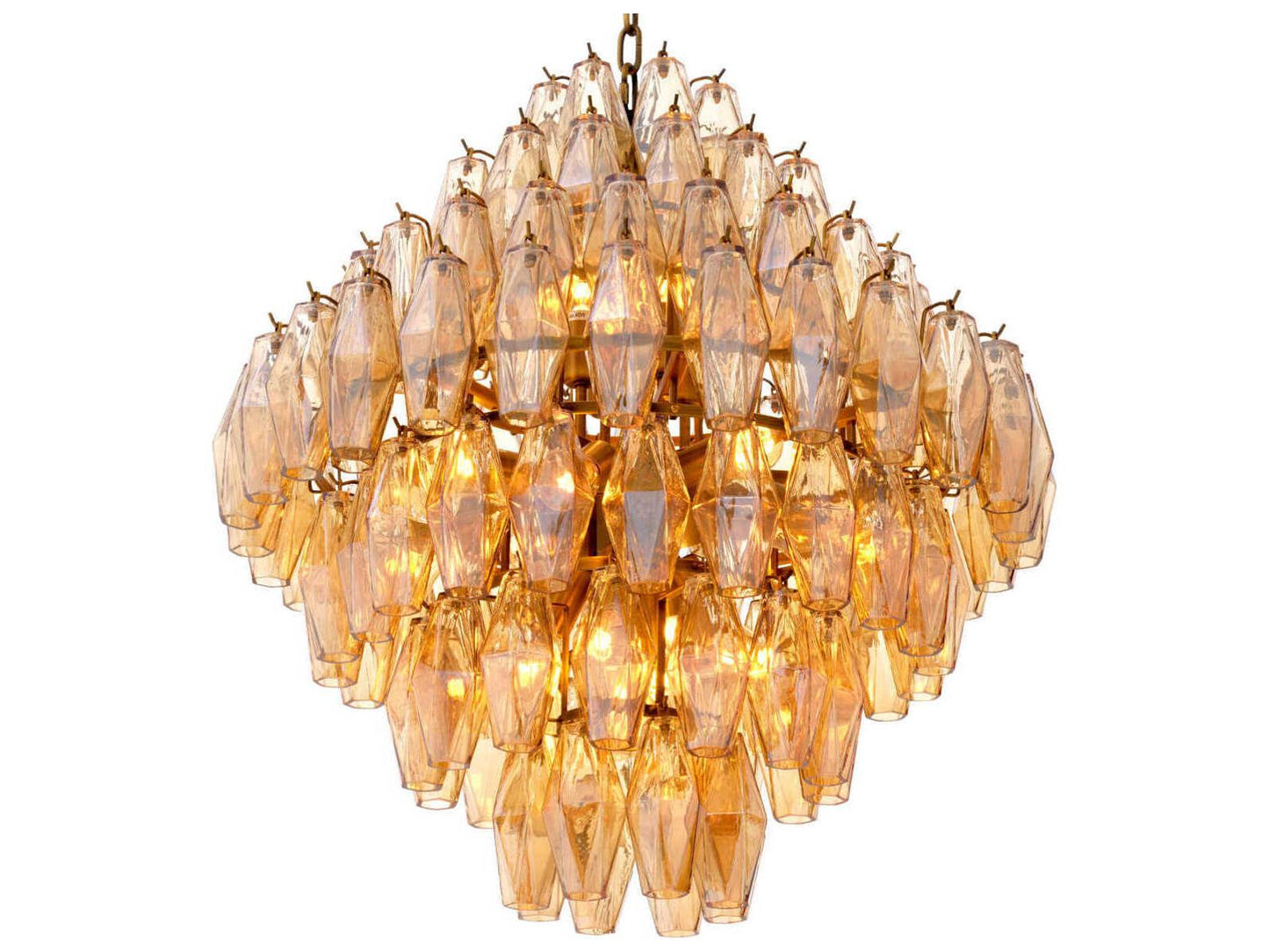 Eichholtz Benini L 17-Light Chandelier in Antique Brass with Amber Glass