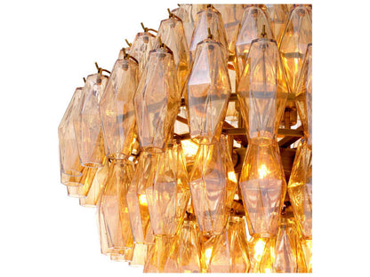 Eichholtz Benini L 17-Light Chandelier in Antique Brass with Amber Glass