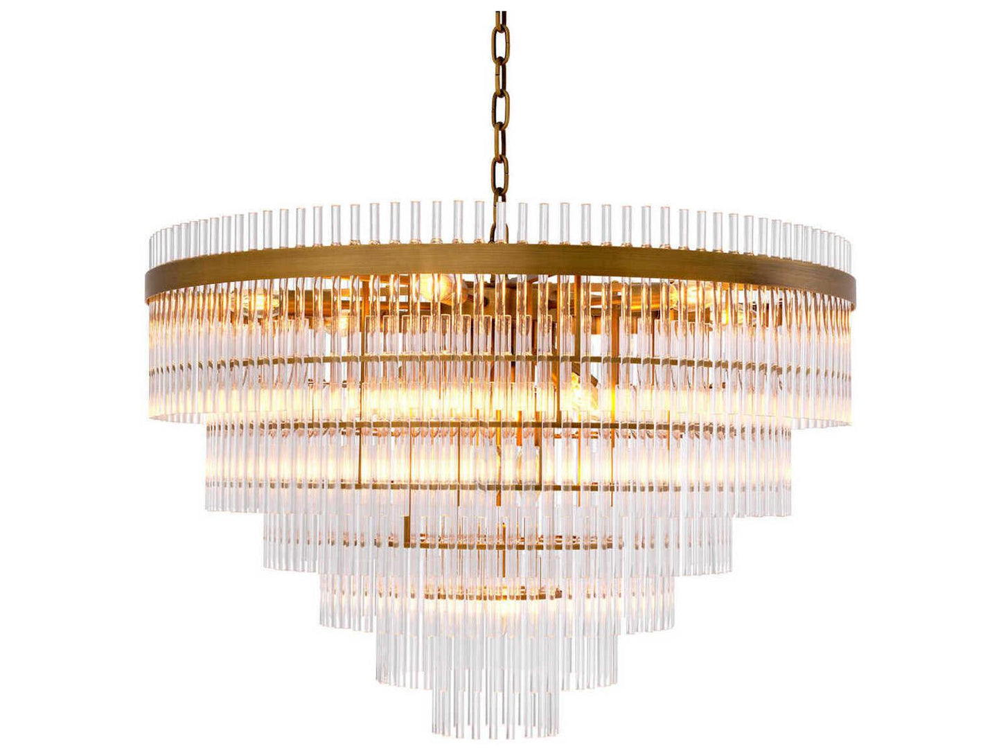 Eichholtz East Single 16-Light Chandelier in Antique Brass with Clear Glass Rods
