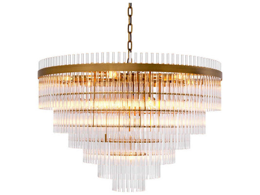 Eichholtz East Single 16-Light Chandelier in Antique Brass with Clear Glass Rods