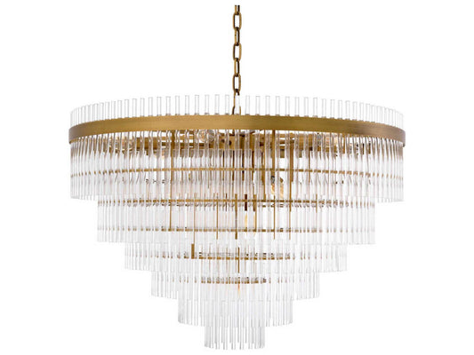 Eichholtz East Single 16-Light Chandelier in Antique Brass with Clear Glass Rods