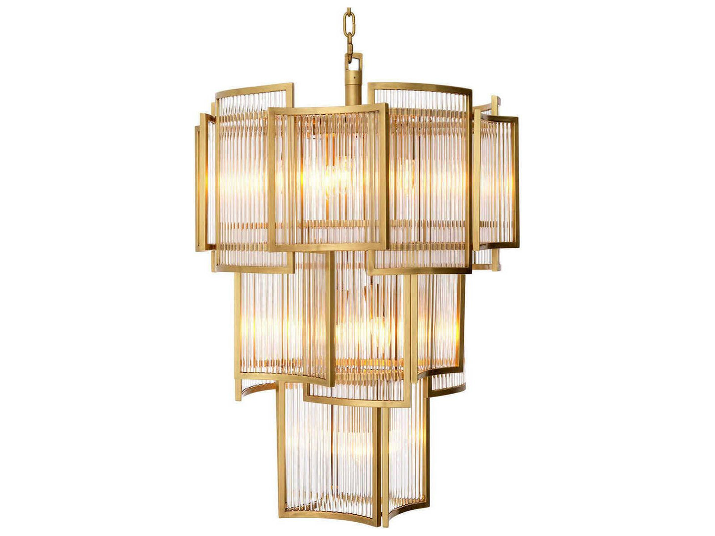 Eichholtz Jet Set 10-Light Art Deco Chandelier in Antique Brass with Clear Glass